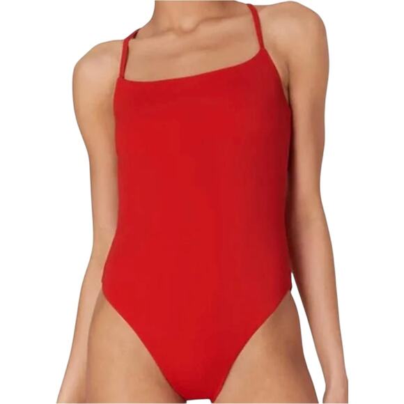 Andie The Fiji One Piece Swimwear Stappy Cami Tie High Leg Cherry Red XS NWT - Picture 1 of 9